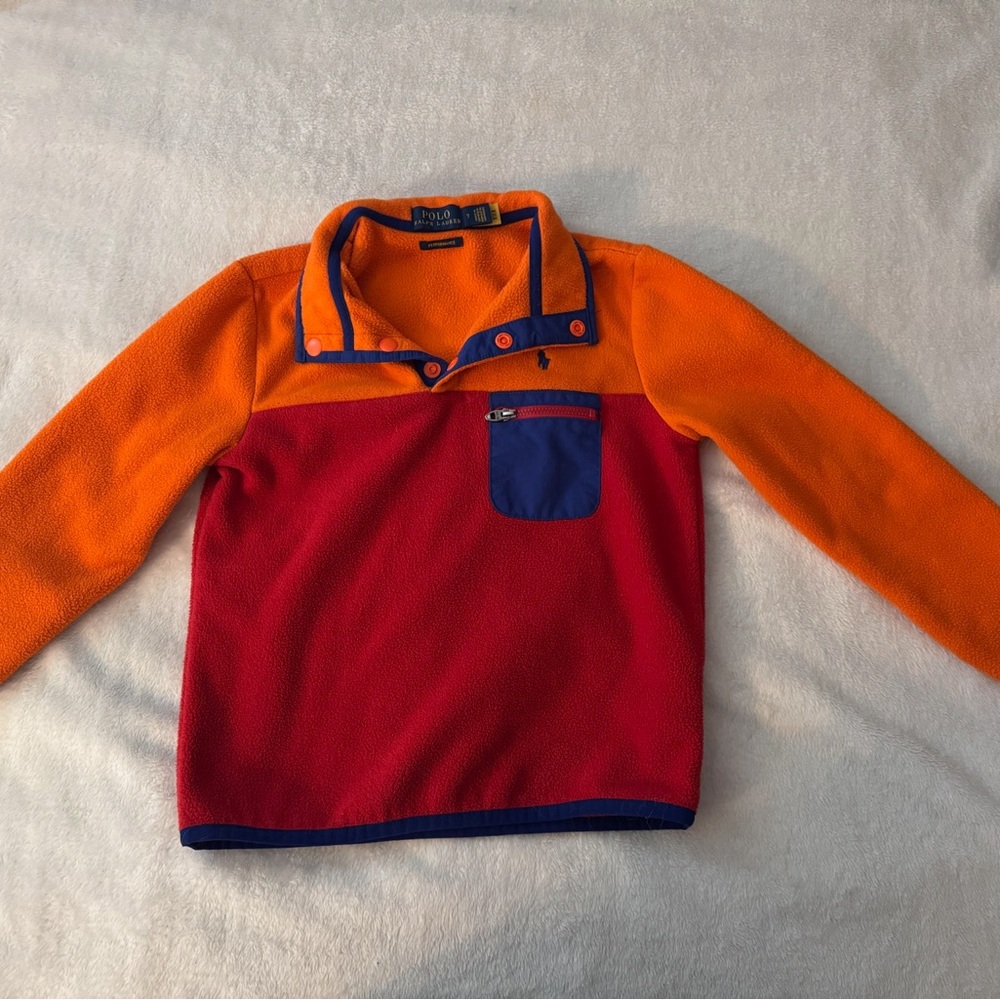 Ralph Lauren Orange and Red Fleece Sweatshirt